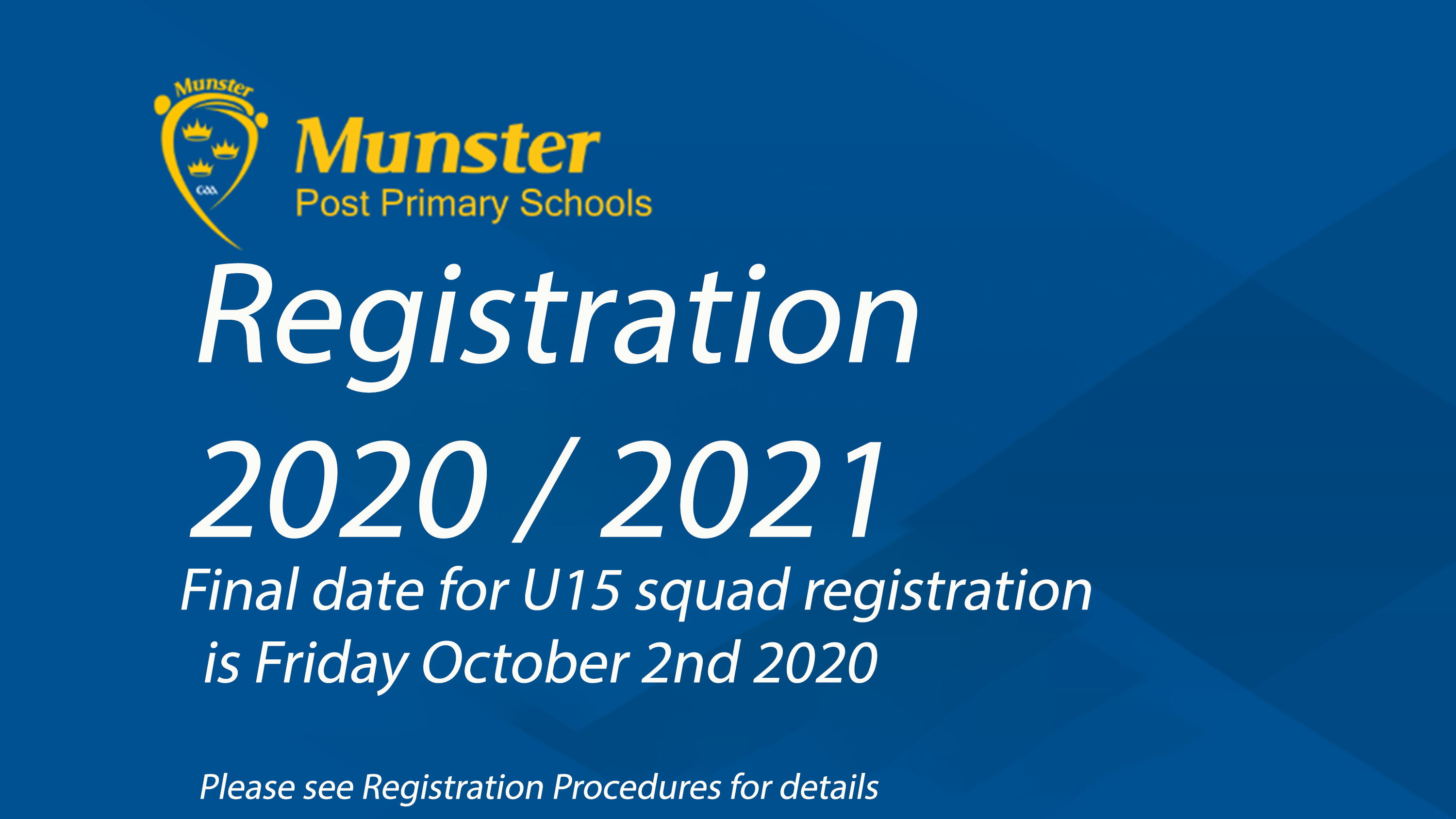 Registration now open for 2020 / 2021 Under 15 Hurling and Football