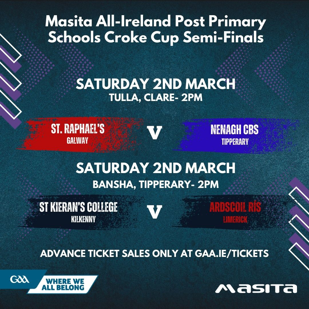 2024 Masita All-Ireland Post Primary Schools Croke Cup Hurling Semi-Final – St Kierans Kilkenny 1-19 Ardscoil Rís 0-14